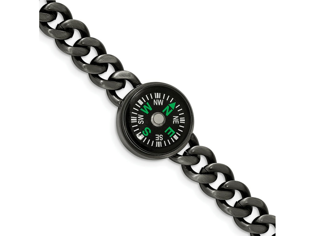 FJC Finejewelers Stainless Steel Curb Brushed Gun Metal IP-plated Compass Bracelet 8.25 Inches x 10 mm