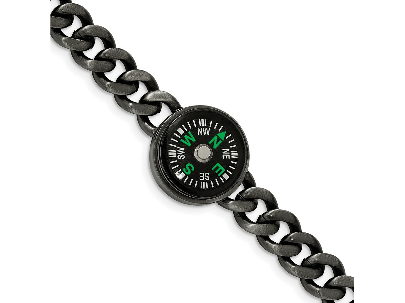 FJC Finejewelers Stainless Steel Curb Brushed Gun Metal IP-plated Compass Bracelet 8.25 Inches x 10 mm