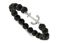 FJC Finejewelers Stainless Steel Polished with Black Lava Stone Anchor Stretch Bracelet 7 Inches x 16 mm