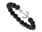 FJC Finejewelers Stainless Steel Polished with Black Lava Stone Anchor Stretch Bracelet 7 Inches x 16 mm