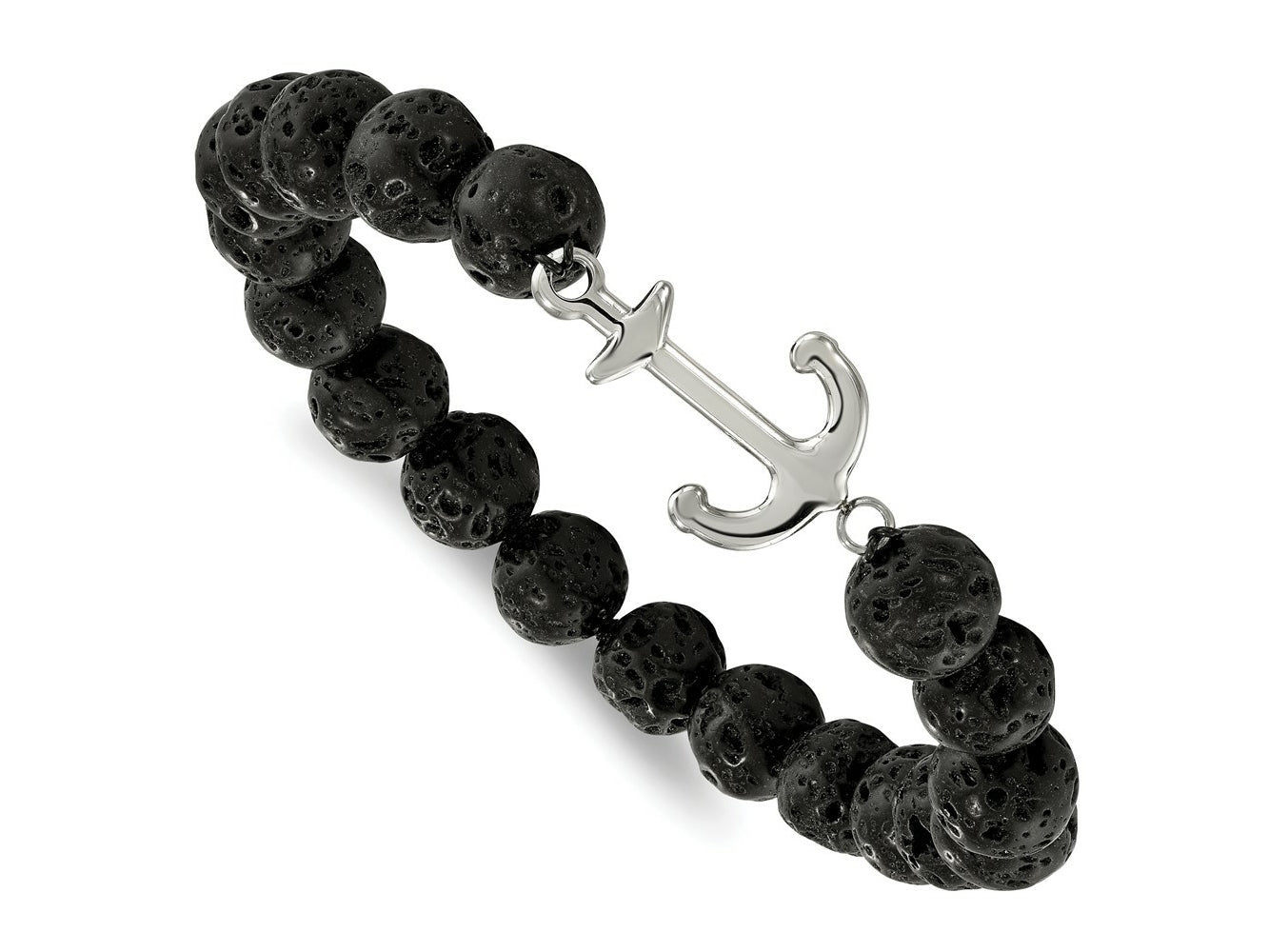FJC Finejewelers Stainless Steel Polished with Black Lava Stone Anchor Stretch Bracelet 7 Inches x 16 mm