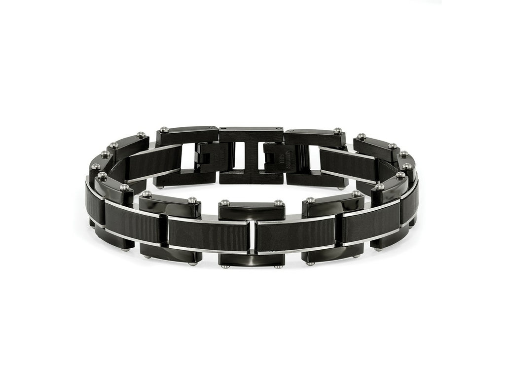 FJC Finejewelers Stainless Steel Link Black IP with Solid Carbon Fiber Inlay Bracelet 8.5 Inches x 14.84 mm