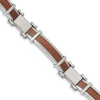 FJC Finejewelers Stainless Steel Men' Polished with Wood Inlay 8.25in Bracelet 8.25 Inches x 10.9 mm