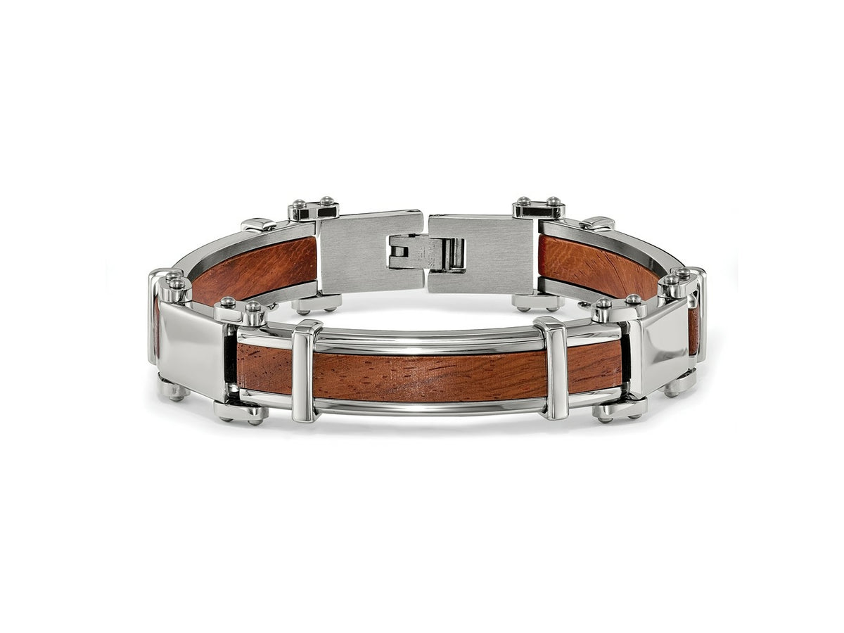 FJC Finejewelers Stainless Steel Men' Polished with Wood Inlay 8.25in Bracelet 8.25 Inches x 10.9 mm