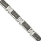 FJC Finejewelers Stainless Steel Link Brushed with Grey Wood Inlay Bracelet 8.75 Inches x 12.02 mm