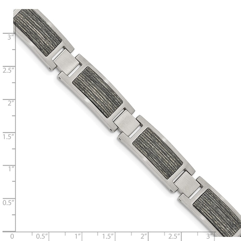 FJC Finejewelers Stainless Steel Link Brushed with Grey Wood Inlay Bracelet 8.75 Inches x 12.02 mm