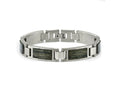 FJC Finejewelers Stainless Steel Link Brushed with Grey Wood Inlay Bracelet 8.75 Inches x 12.02 mm