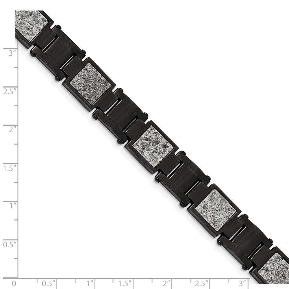 FJC Finejewelers Stainless Steel Link Black IP with Sedimentary Rock Inlay Bracelet 8.5 Inches x 13.1 mm