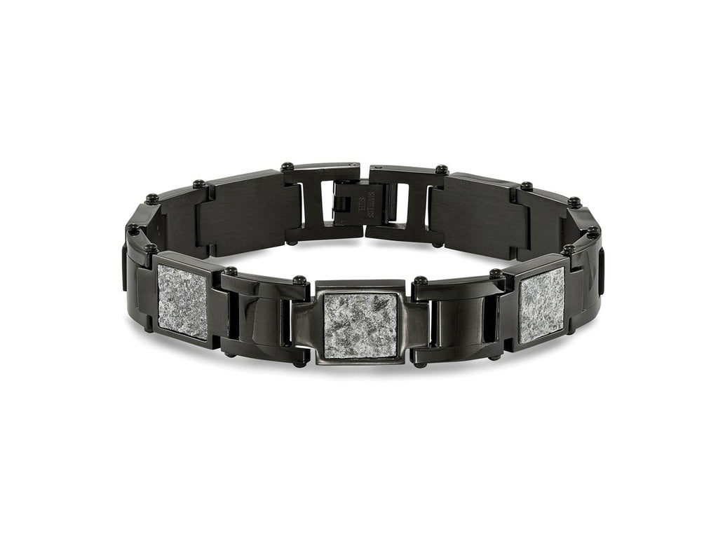 FJC Finejewelers Stainless Steel Link Black IP with Sedimentary Rock Inlay Bracelet 8.5 Inches x 13.1 mm