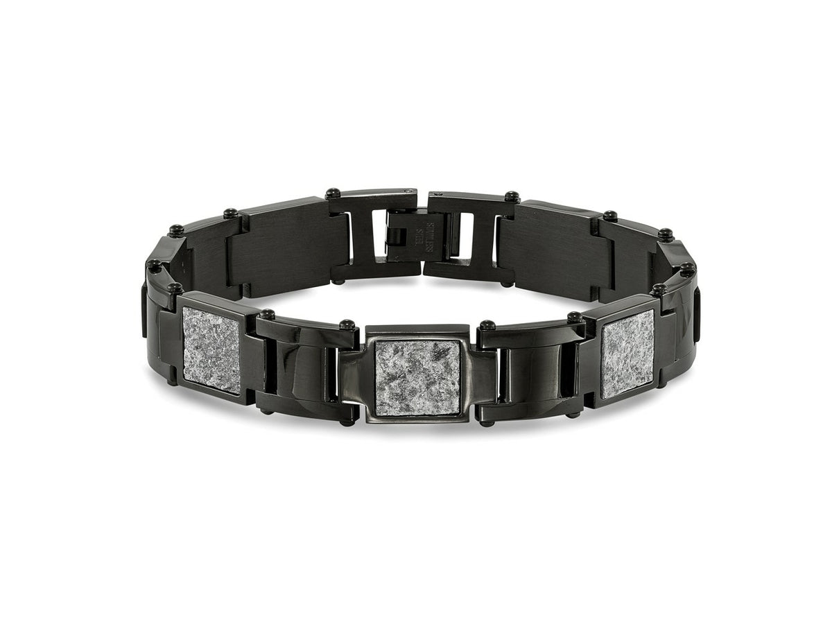 FJC Finejewelers Stainless Steel Link Black IP with Sedimentary Rock Inlay Bracelet 8.5 Inches x 13.1 mm