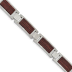 FJC Finejewelers Stainless Steel Link Brushed with Wood Inlay 8.75in Bracelet 8.75 Inches x 11.96 mm