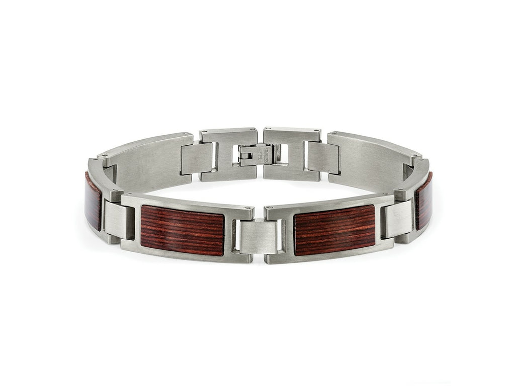 FJC Finejewelers Stainless Steel Link Brushed with Wood Inlay 8.75in Bracelet 8.75 Inches x 11.96 mm