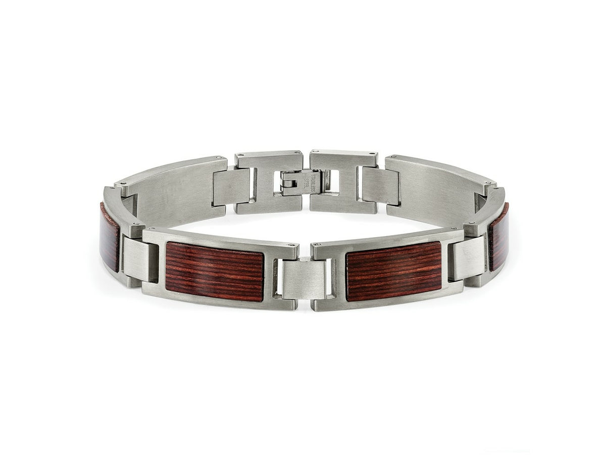 FJC Finejewelers Stainless Steel Link Brushed with Wood Inlay 8.75in Bracelet 8.75 Inches x 11.96 mm