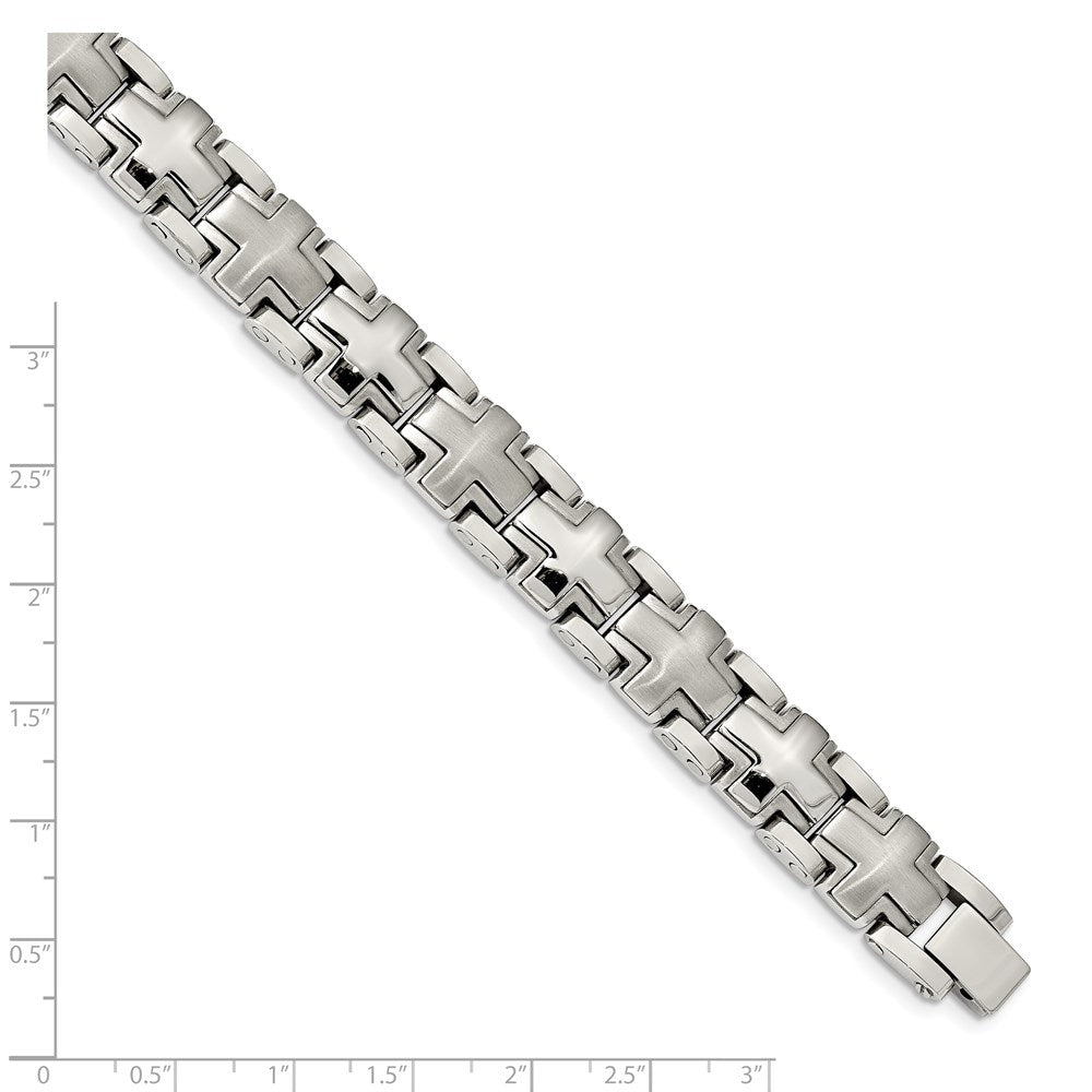 FJC Finejewelers Stainless Steel Contemporary Brushed and Cross 8.25in Heavy Link Bracelet 8.25 Inches x