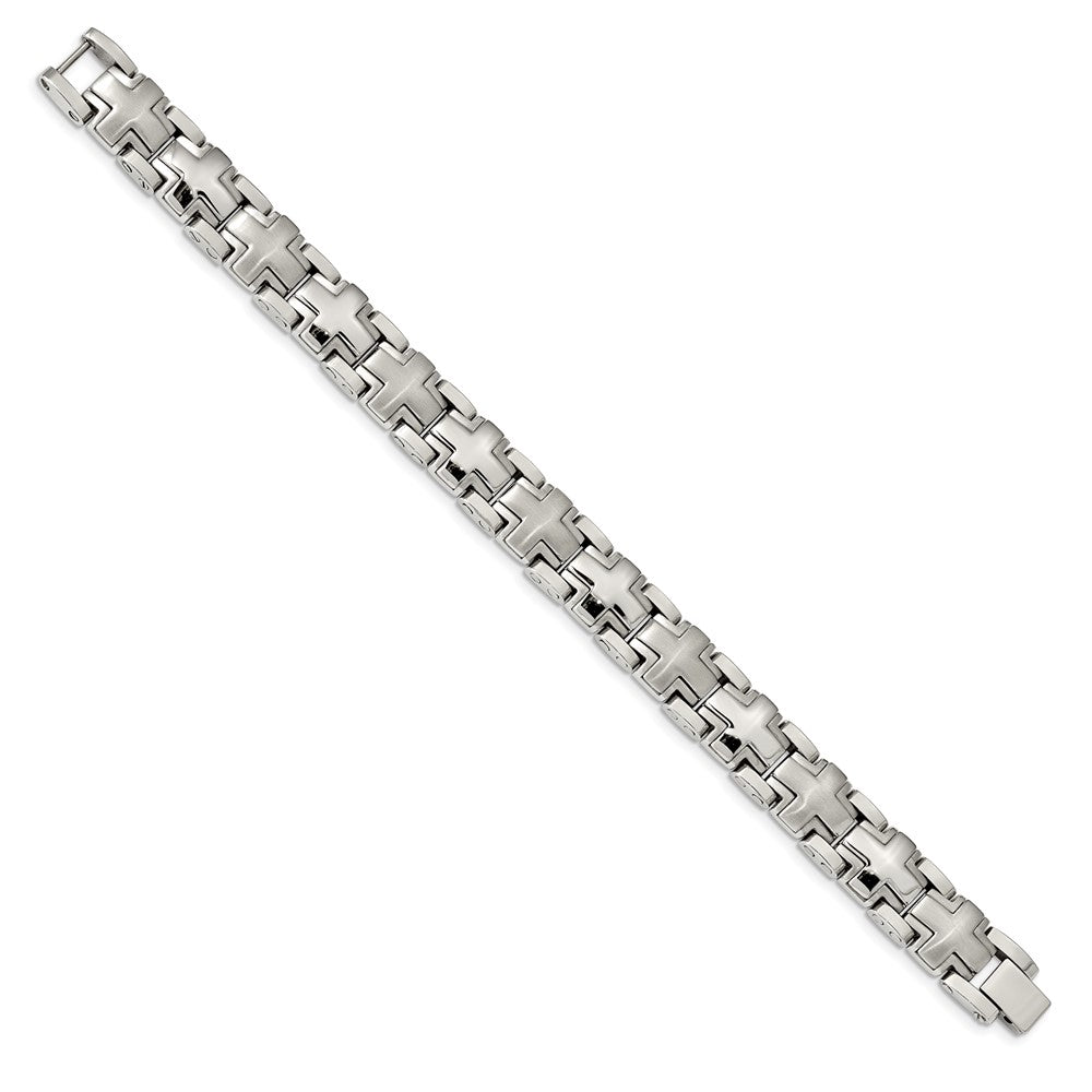 FJC Finejewelers Stainless Steel Contemporary Brushed and Cross 8.25in Heavy Link Bracelet 8.25 Inches x