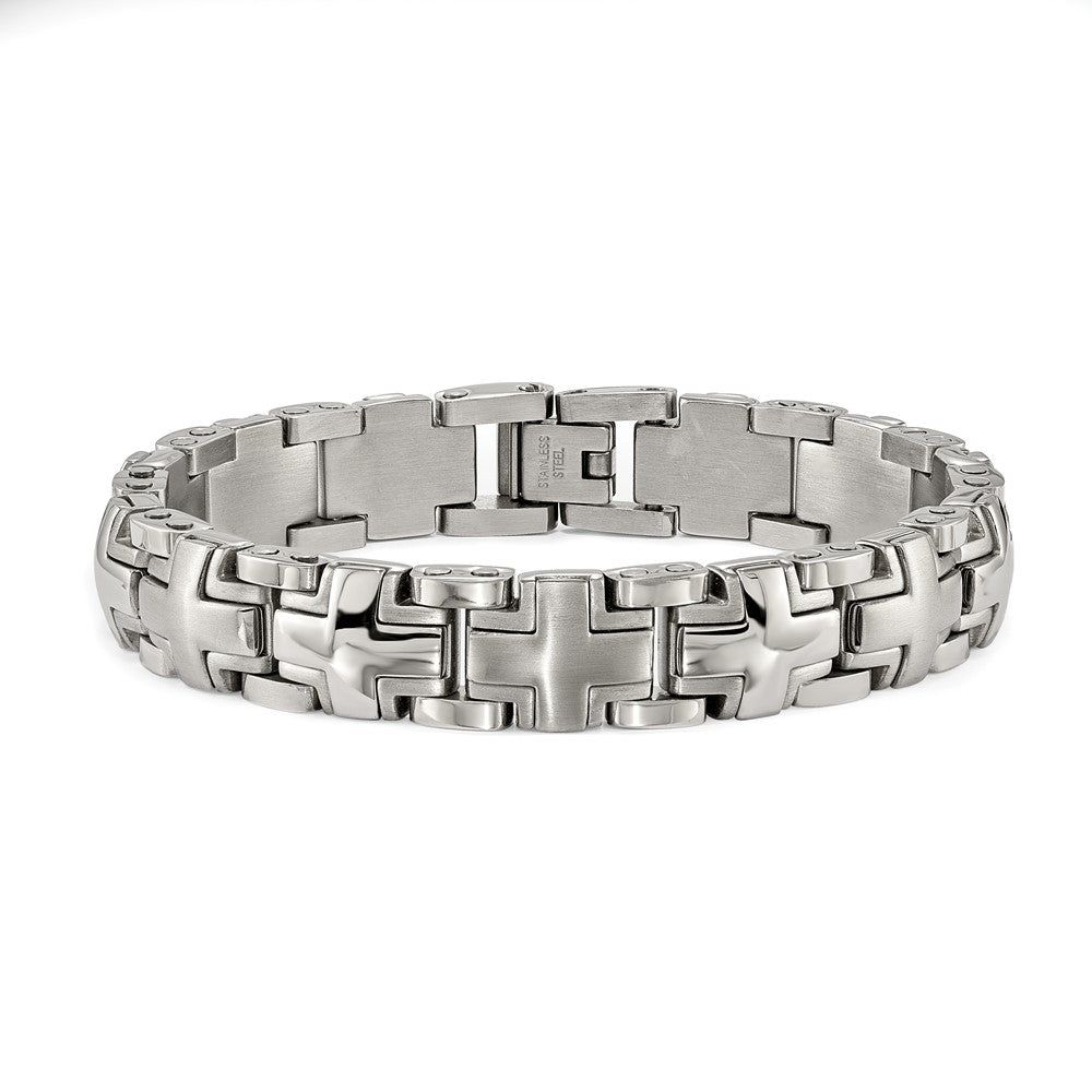 FJC Finejewelers Stainless Steel Contemporary Brushed and Cross 8.25in Heavy Link Bracelet 8.25 Inches x