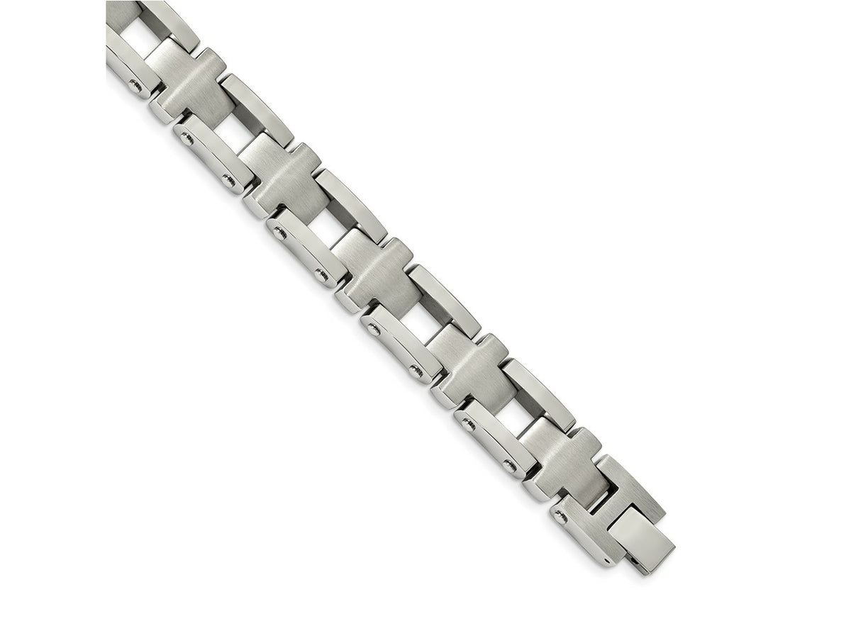 FJC Finejewelers Stainless Steel Link Brushed and Cross 8.5in Bracelet 8.5 Inches x 14.41 mm