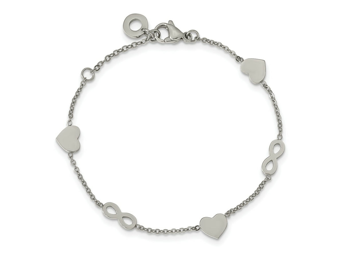 FJC Finejewelers Stainless Steel Contemporary Heart and Infinity 7in with 1in ext. Bracelet 7 Inches x 7 mm