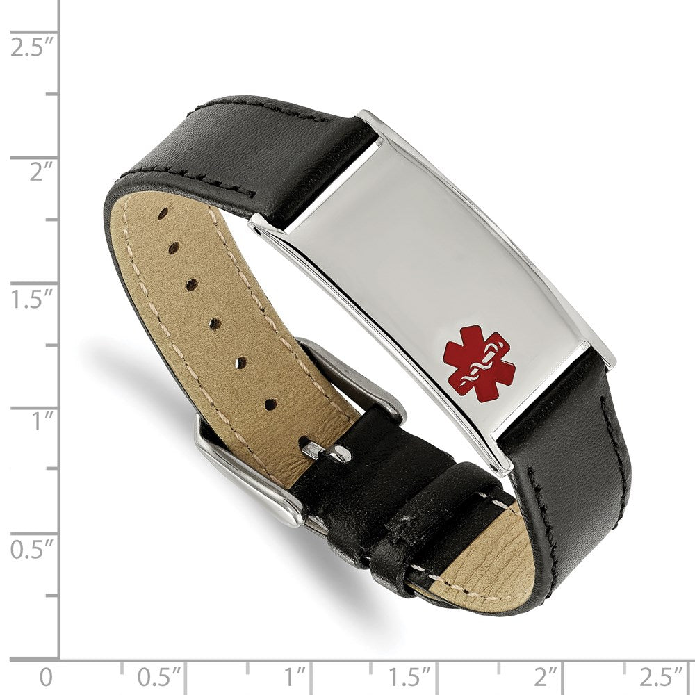 FJC Finejewelers Stainless Steel Enamel Leather Adj 6.5-8.25in Medical Bracelet 5 Inches x 16.86 mm