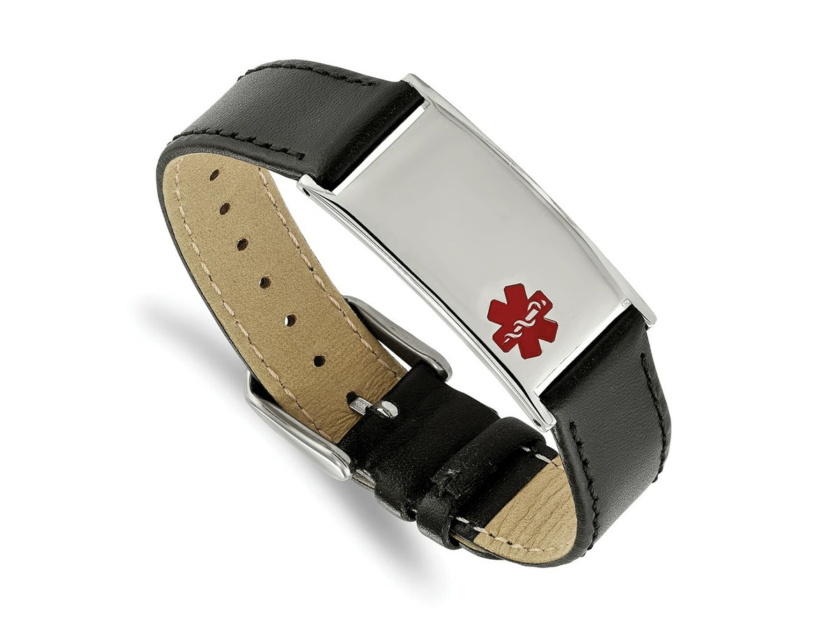 FJC Finejewelers Stainless Steel Enamel Leather Adj 6.5-8.25in Medical Bracelet 5 Inches x 16.86 mm