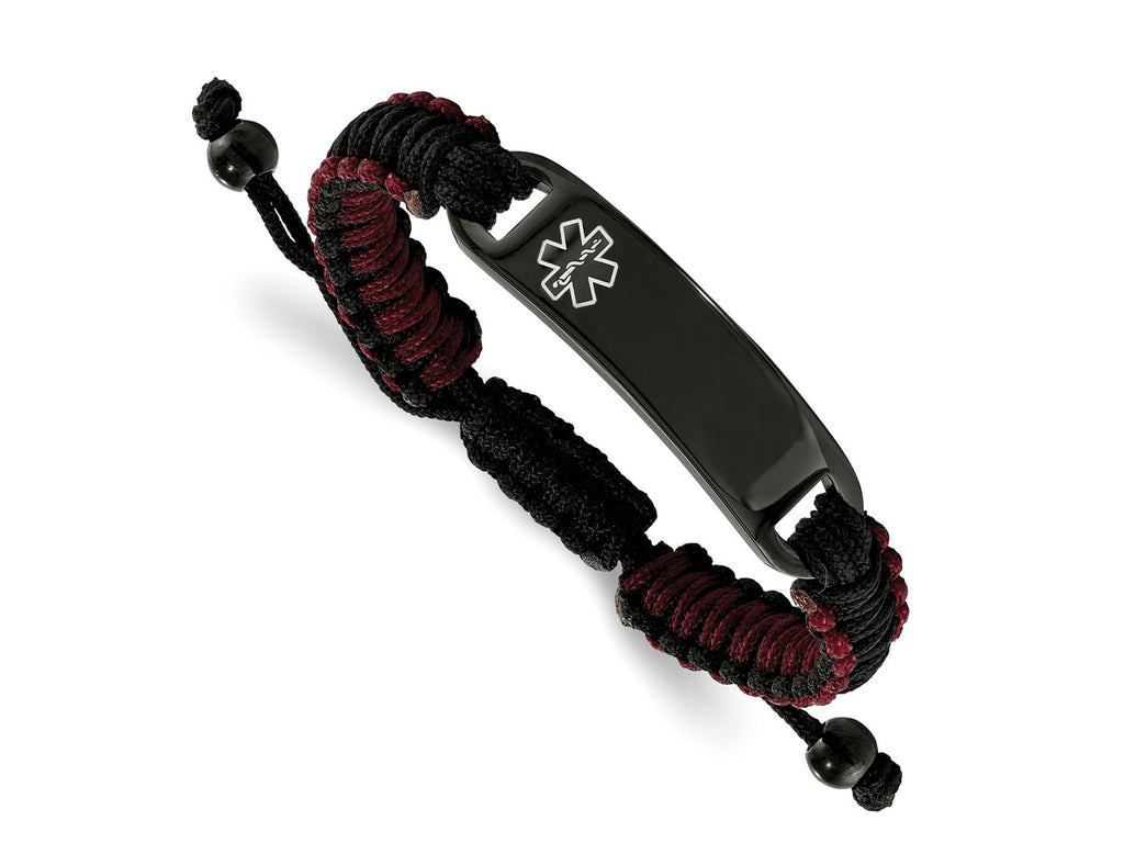 FJC Finejewelers Stainless Steel Enameled Black IP Black and Red Nylon Medical ID Bracelet 7.25 Inches x 11.58 mm