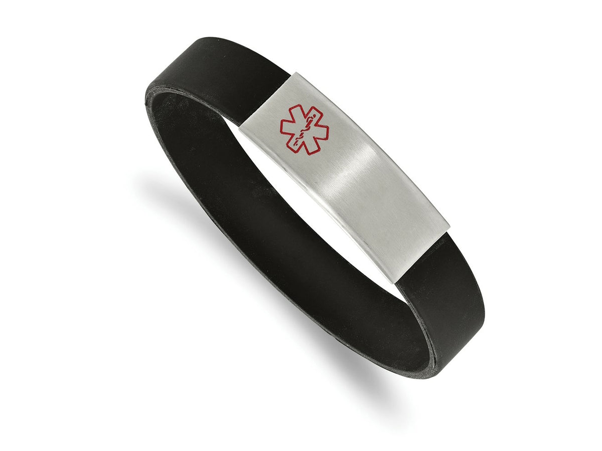 FJC Finejewelers Stainless Steel Brushed with Red Enamel Silicone Stretch Medical ID Bracelet 7.5 Inches x 13.78 mm
