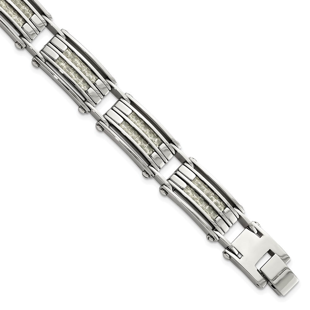 FJC Finejewelers Stainless Steel Link with Carbon Fiber Inlay Bracelet 8.25 Inches x 11.6 mm