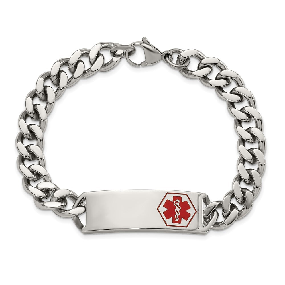 FJC Finejewelers Stainless Steel Curb with Red Enamel Medical ID Bracelet 8 Inches x 13.06 mm