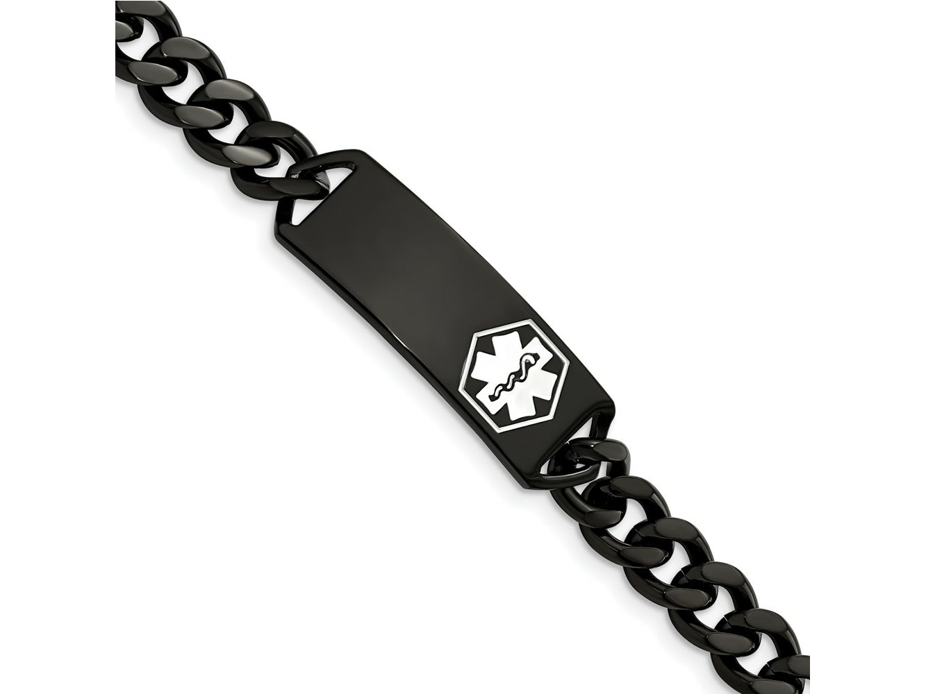 FJC Finejewelers Stainless Steel Medical Black IP White Enamel Medical ID Bracelet 8 Inches x 13.03 mm