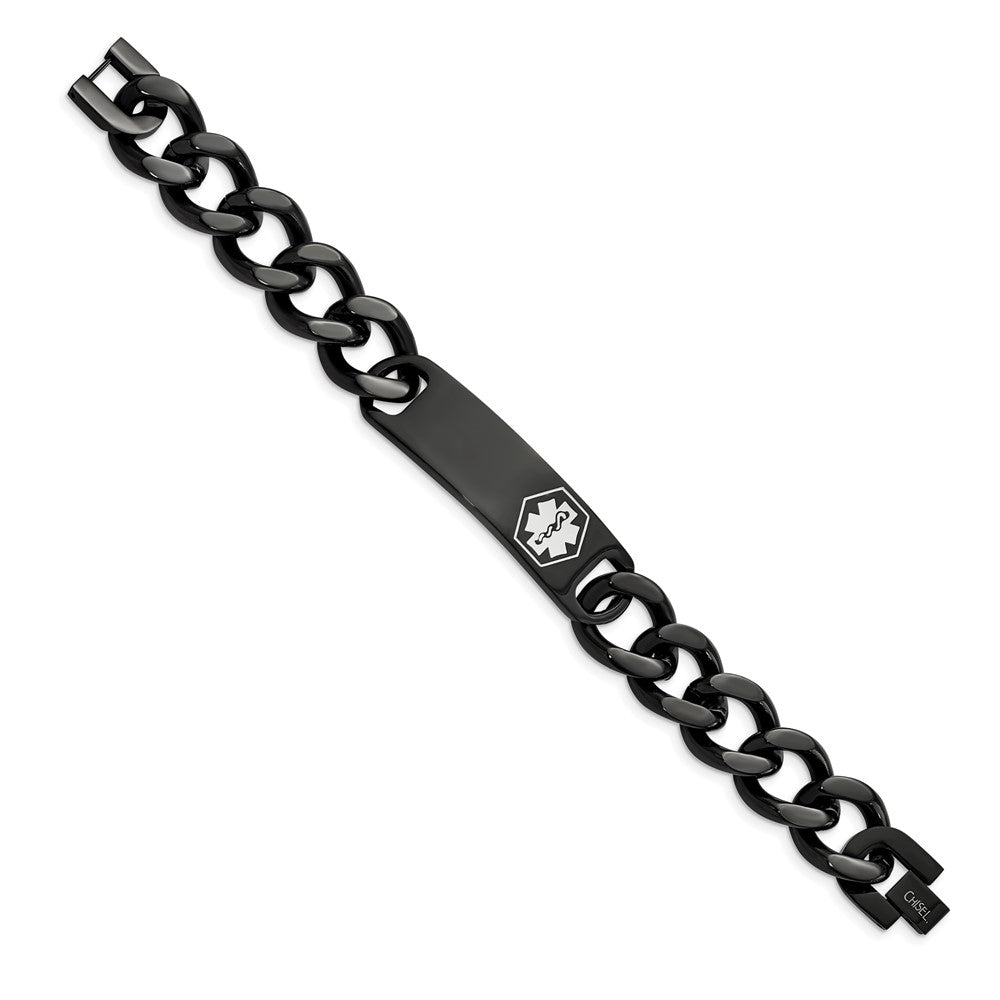 FJC Finejewelers Stainless Steel Medical Black IP White Enamel Medical ID Bracelet 8.25 Inches x 4.03 mm