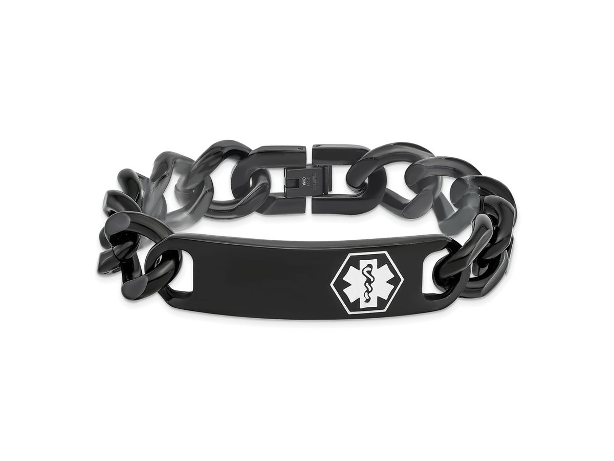 FJC Finejewelers Stainless Steel Medical Black IP White Enamel Medical ID Bracelet 8.25 Inches x 4.03 mm