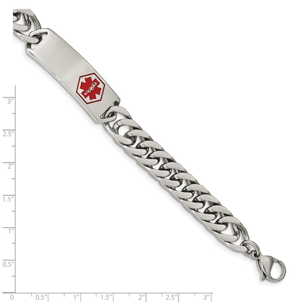 FJC Finejewelers Stainless Steel Polished with Red Enamel Medical ID Bracelet 8.5 Inches x 10.08 mm