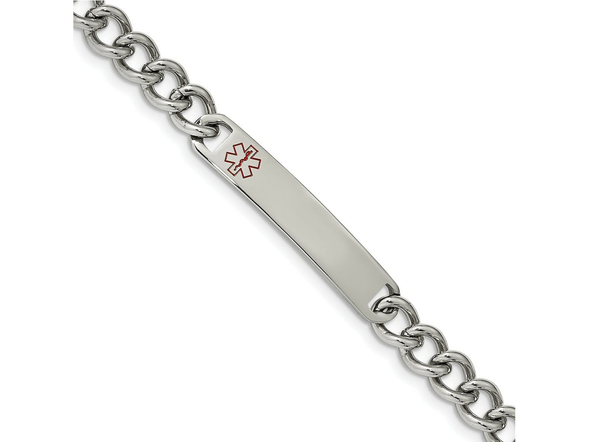 FJC Finejewelers Stainless Steel Curb Polished with Red Enamel Medical ID Bracelet 8 Inches x 2.73 mm