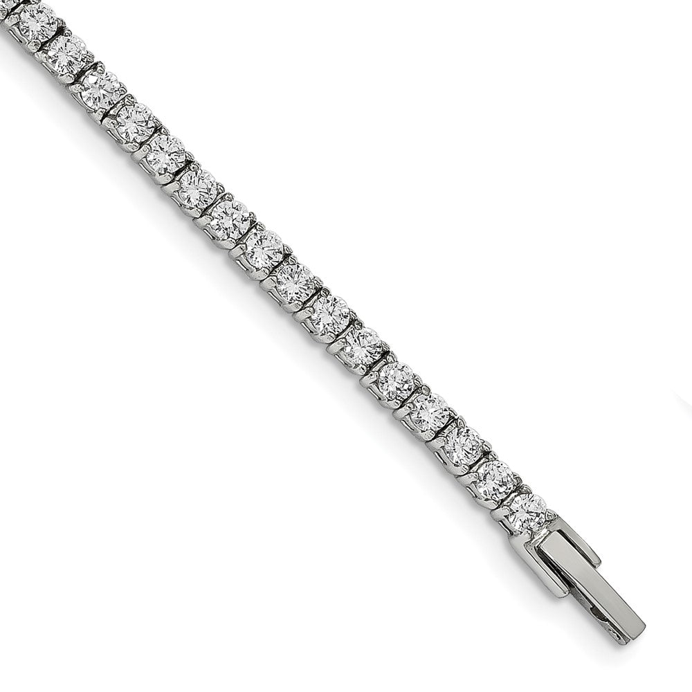 FJC Finejewelers Stainless Steel Link Polished with CZ 7.5in Tennis Bracelet 7.5 Inches x 4 mm