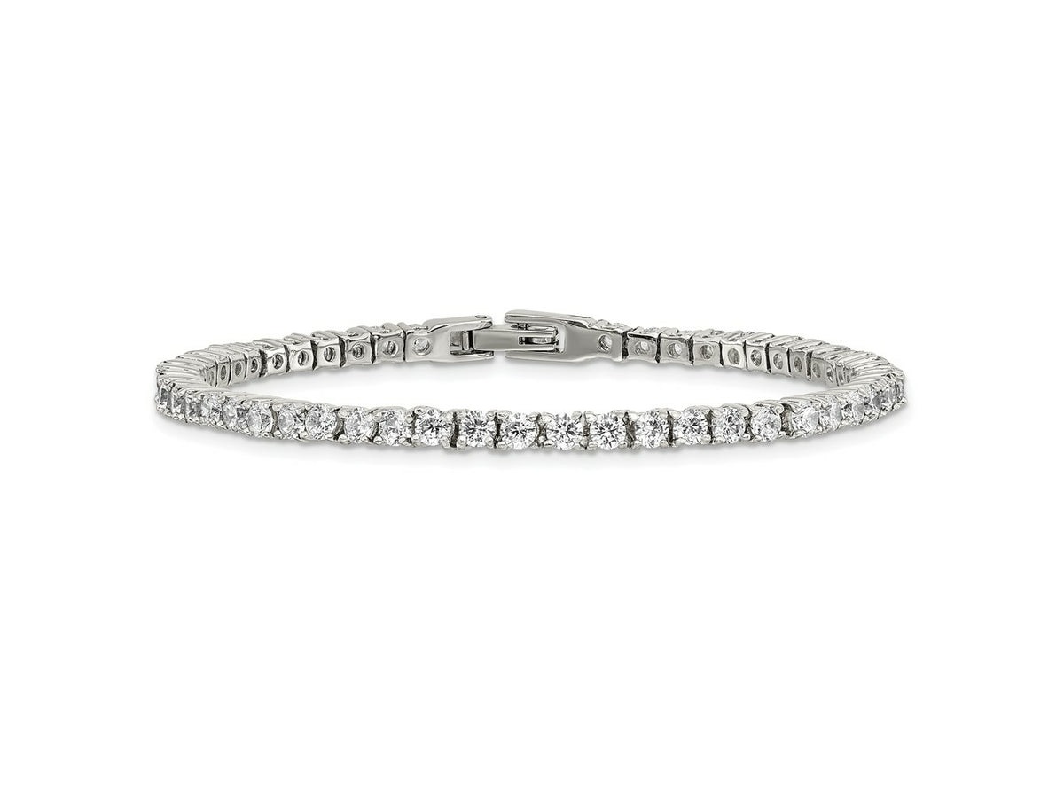 FJC Finejewelers Stainless Steel Link Polished with CZ 7.5in Tennis Bracelet 7.5 Inches x 4 mm
