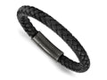 FJC Finejewelers Stainless Steel Cord, Leather and Rubber Brushed Black Braided Leather 8.25in Bracelet 8.25 Inches x 7.