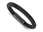 FJC Finejewelers Stainless Steel Cord, Leather and Rubber Brushed Black Braided Leather 8.25in Bracelet 8.25 Inches x 7.