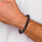 FJC Finejewelers Stainless Steel Brushed Brown Braided Leather 8.25in Bracelet 8.25 Inches x 7.8 mm