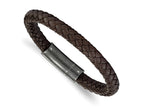 FJC Finejewelers Stainless Steel Brushed Brown Braided Leather 8.25in Bracelet 8.25 Inches x 7.8 mm