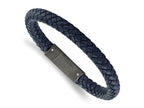 FJC Finejewelers Stainless Steel Brushed Blue Leather Braided 8.5in Bracelet 8.5 Inches x 7.8 mm