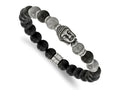 FJC Finejewelers Stainless Steel Natural Stone/Wood Antiqued Buddha Black Agate/Grey Jasper Stretch Bracelet 7.5 Inches
