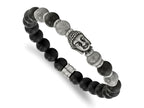 FJC Finejewelers Stainless Steel Natural Stone/Wood Antiqued Buddha Black Agate/Grey Jasper Stretch Bracelet 7.5 Inches