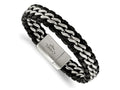 FJC Finejewelers Stainless Steel Brushed Black Leather 8.5in Bracelet 8.5 Inches x 13.88 mm