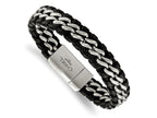 FJC Finejewelers Stainless Steel Brushed Black Leather 8.5in Bracelet 8.5 Inches x 13.88 mm