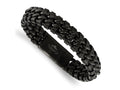 FJC Finejewelers Stainless Steel Cord, Leather and Rubber Brushed Black IP-plated Black Leather 8.5in Bracelet 8.5 Inche