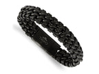 FJC Finejewelers Stainless Steel Cord, Leather and Rubber Brushed Black IP-plated Black Leather 8.5in Bracelet 8.5 Inche