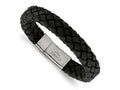FJC Finejewelers Stainless Steel Cord, Leather and Rubber Brushed Black Leather 8.25in Bracelet 8.25 Inches x 12.51 mm