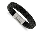 FJC Finejewelers Stainless Steel Cord, Leather and Rubber Brushed Black Leather 8.25in Bracelet 8.25 Inches x 12.51 mm