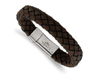 FJC Finejewelers Stainless Steel Cord, Leather and Rubber Brushed Brown Leather 8.25in Bracelet 8.25 Inches x 12.48 mm