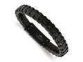 FJC Finejewelers Stainless Steel Black IP-plated Cable and Black Leather Bracelet 8.5 Inches x 11.5 mm